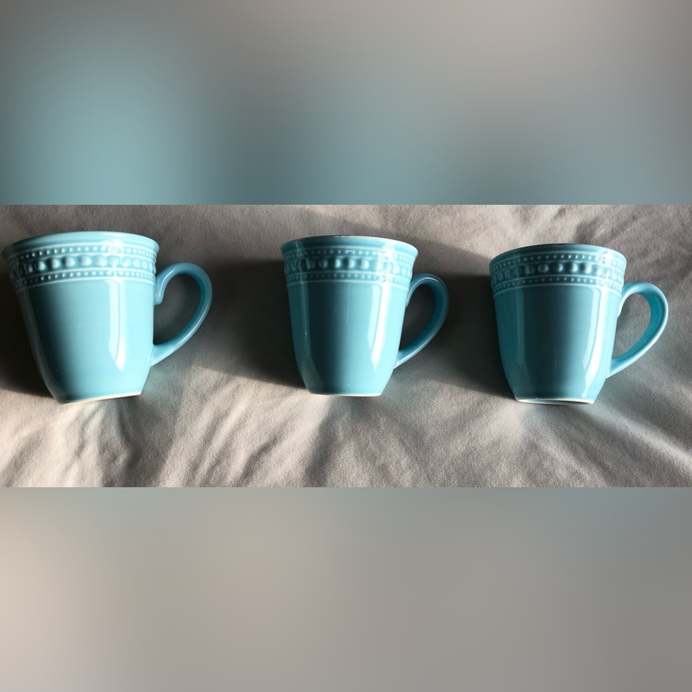 Matceramica set of three (3) aqua beaded mugs